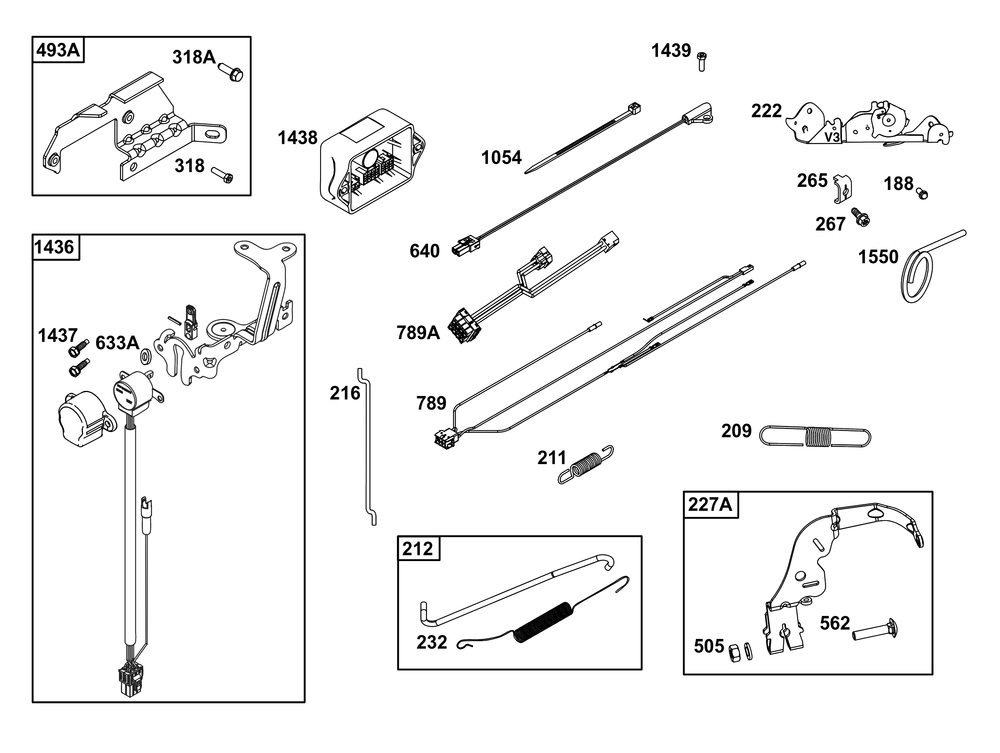 Controls Group Diagram and Parts List for 44U677-0018-B5 400000 - 699999 Briggs and Stratton Engine